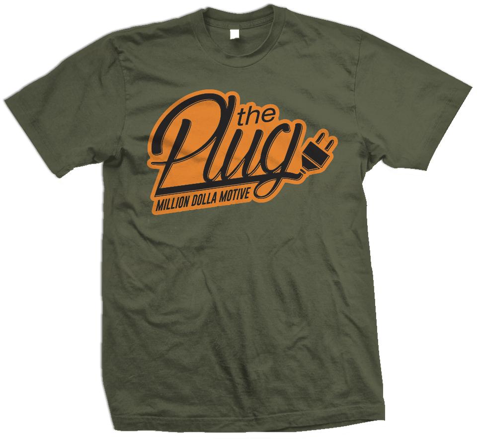 The Plug - Orange on Olive T-Shirt
