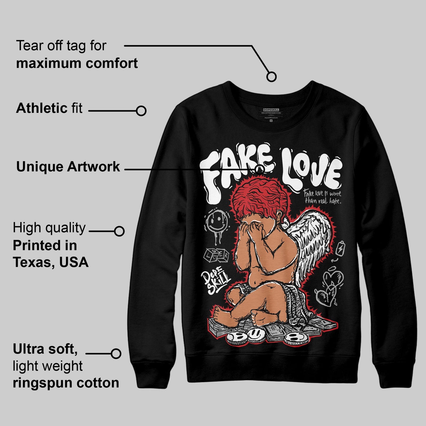Black Cement 3s DopeSkill Sweatshirt False Love Graphic