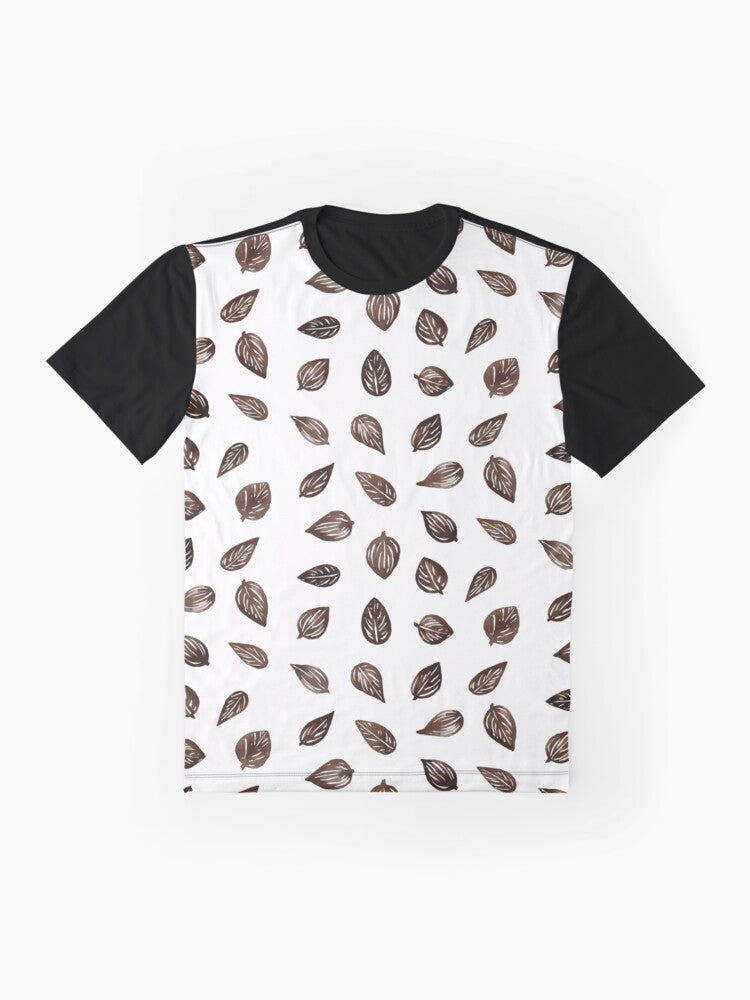 Coffee Colored Leaves Pattern Graphic T-Shirt