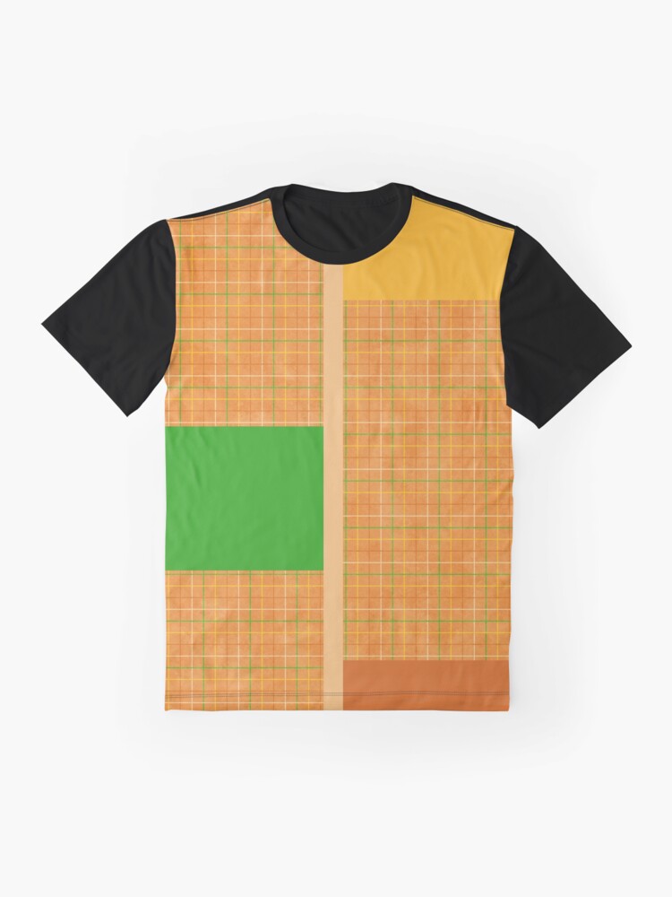 Fall Orange Green Yellow Checkered Gingham Patchwork Color Canvas Graphic T-Shirt