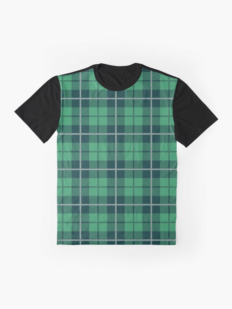 Green and White Flannel Tartan Pattern Graphic T-Shirt