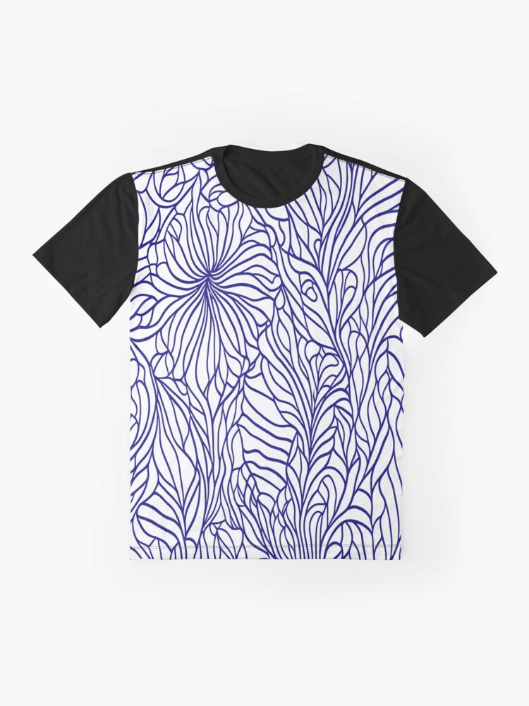 Navy Abstract Floral Patterns and Lines Graphic T-Shirt