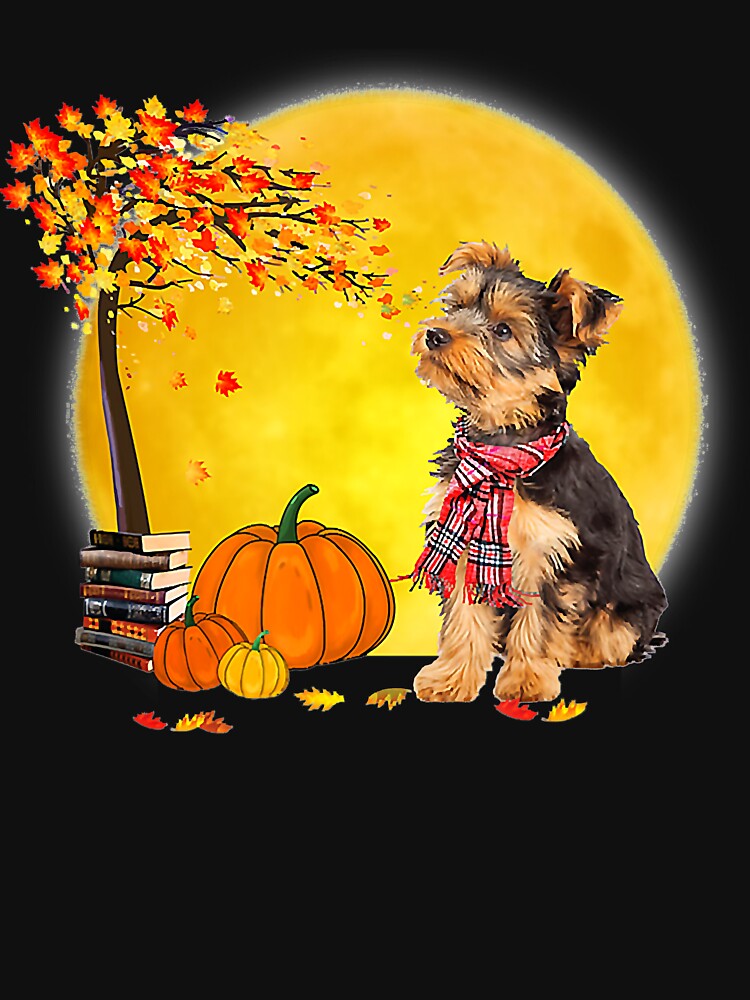 Funny Yorkie Dog Leaf Fall Hello Autumn Thanksgiving Long Sleeve T-Shirt