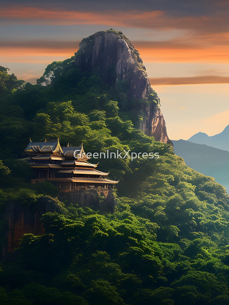 Majestic Heights: Ancient Temple in the Mountains Baseball ¾ Sleeve T-Shirt