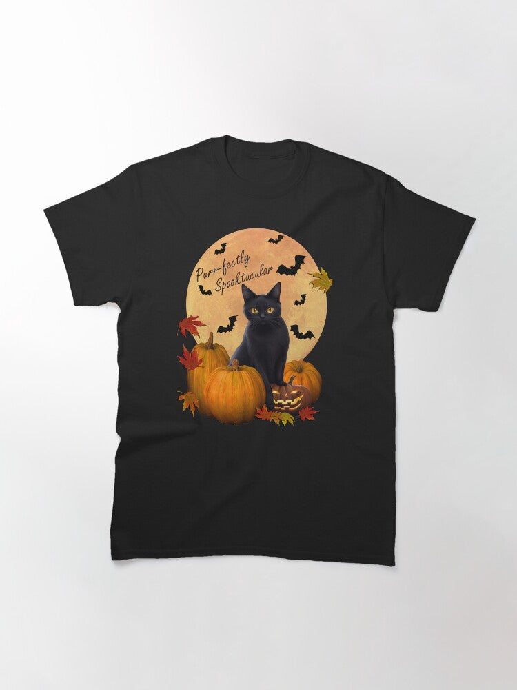 Spooky Black Cat Purr-fectly Spooktacular Halloween Classic T-Shirt