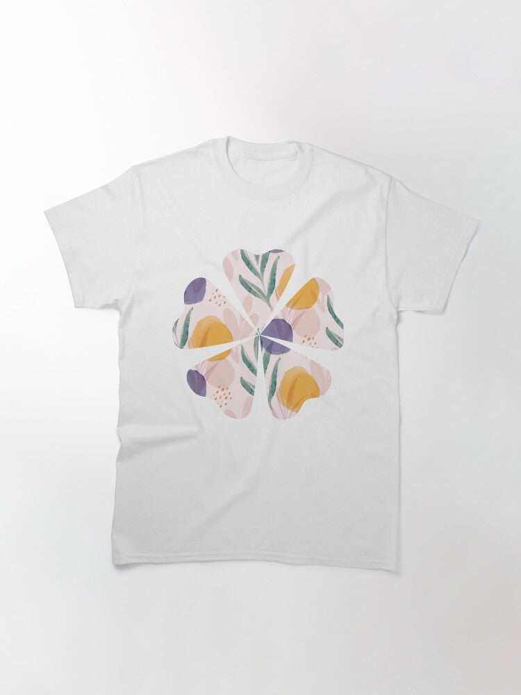 hand painted & graghic abstract style leaves pattern & beautiful flowers Classic T-Shirt