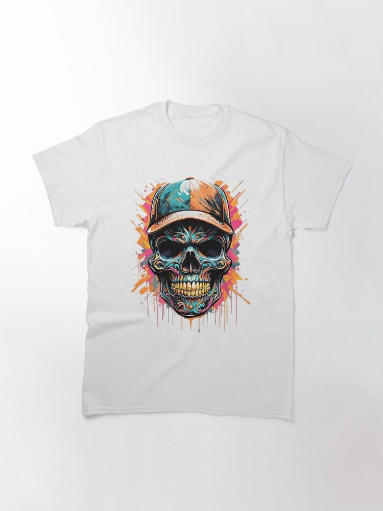 Colorful Skull With Cap Street Art Classic T-Shirt Style001