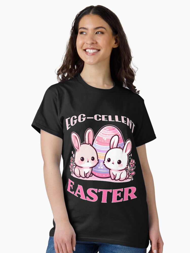 Egg-cellent Easter Harmony: Pink, White, and Blue Bunny Bliss Classic T-Shirt