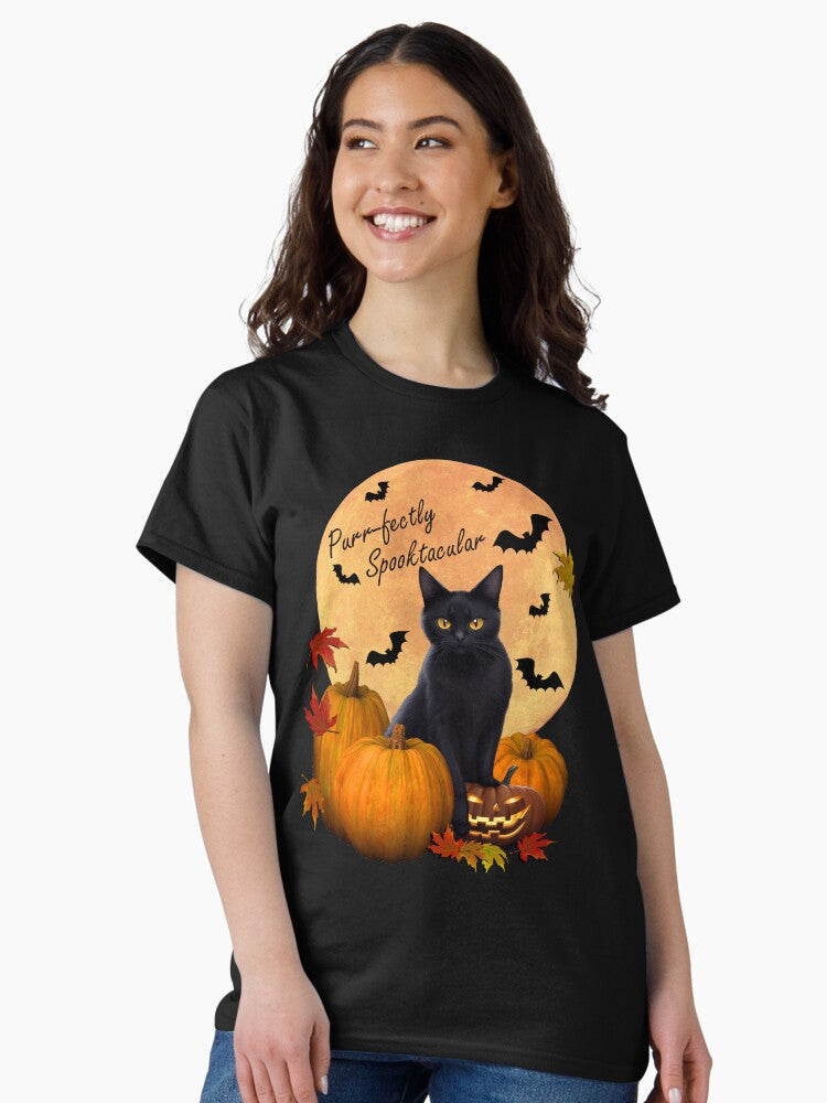 Spooky Black Cat Purr-fectly Spooktacular Halloween Classic T-Shirt