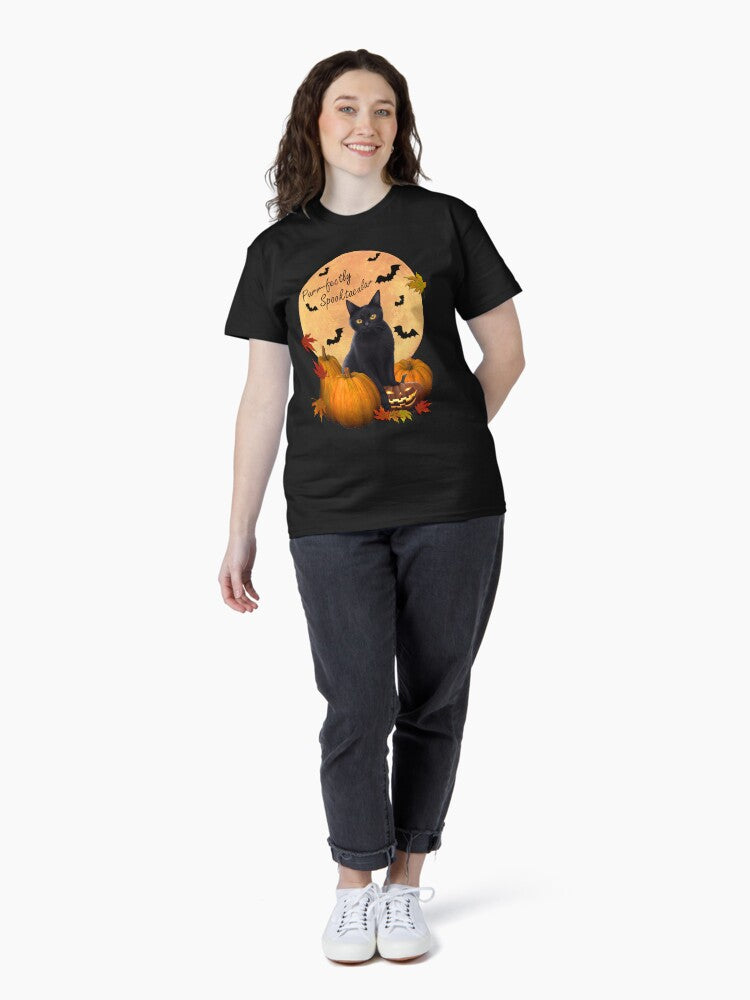 Spooky Black Cat Purr-fectly Spooktacular Halloween Classic T-Shirt