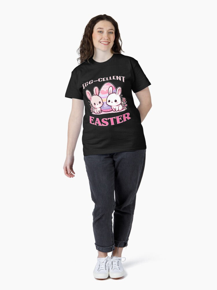 Egg-cellent Easter Harmony: Pink, White, and Blue Bunny Bliss Classic T-Shirt