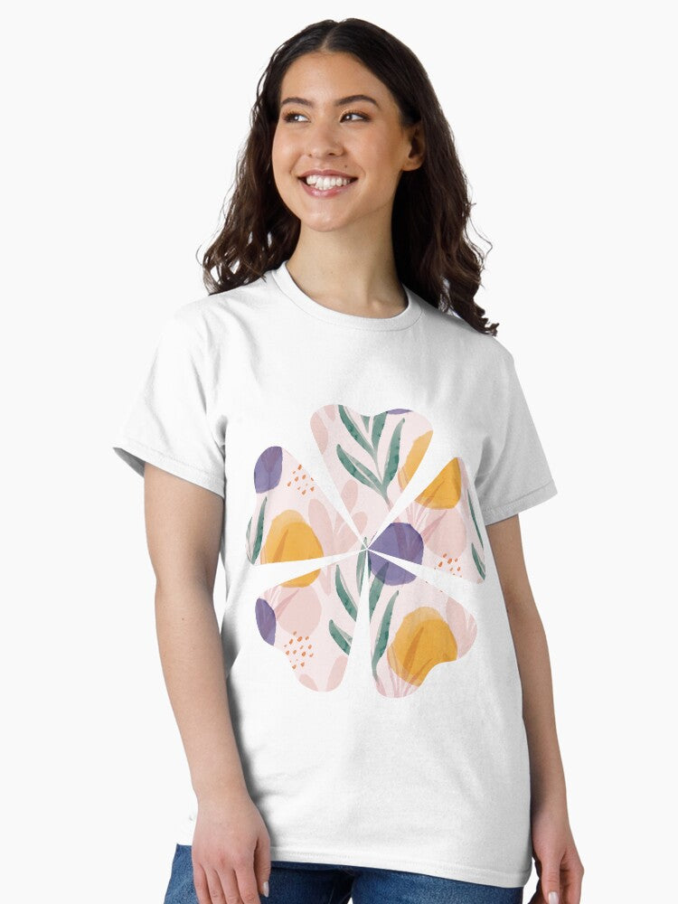 hand painted & graghic abstract style leaves pattern & beautiful flowers Classic T-Shirt