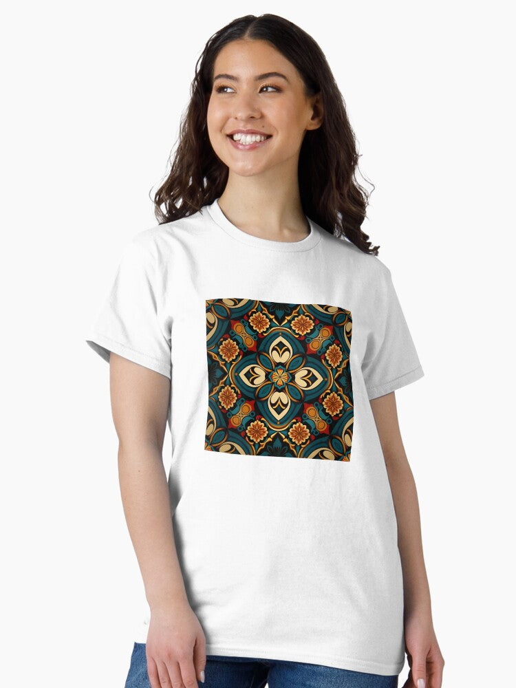 Triadic Harmony: Exploring the Interplay of Blue, Orange, and Yellow Patterns Classic T-Shirt