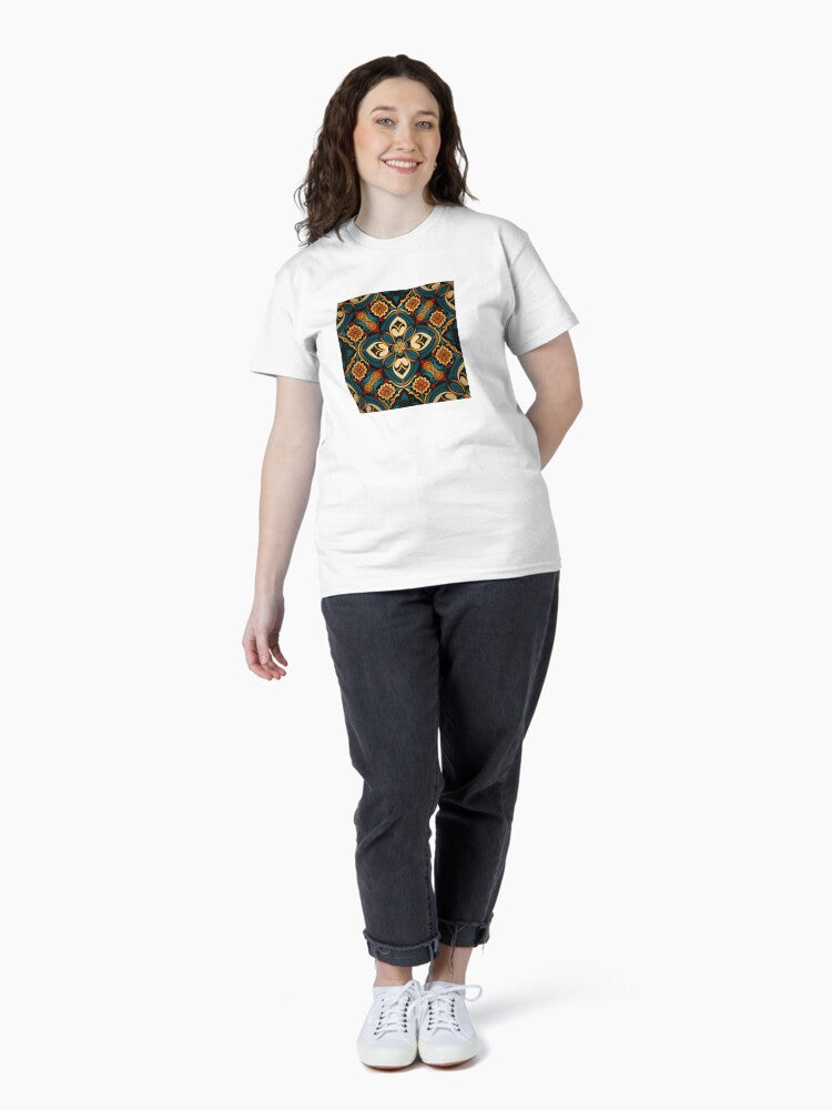 Triadic Harmony: Exploring the Interplay of Blue, Orange, and Yellow Patterns Classic T-Shirt
