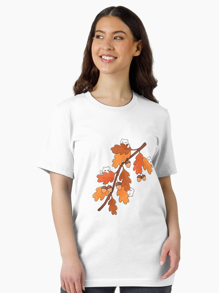 Whimsical Autumn Illustration with Oak Leaves and Cute Animals Essential T-Shirt