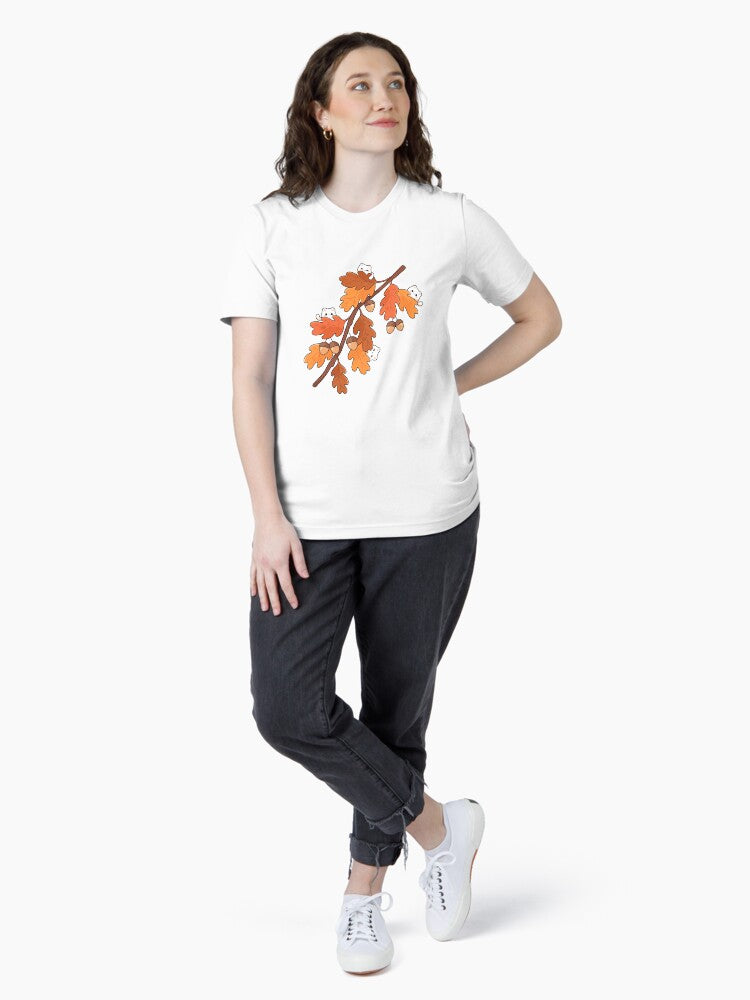 Whimsical Autumn Illustration with Oak Leaves and Cute Animals Essential T-Shirt
