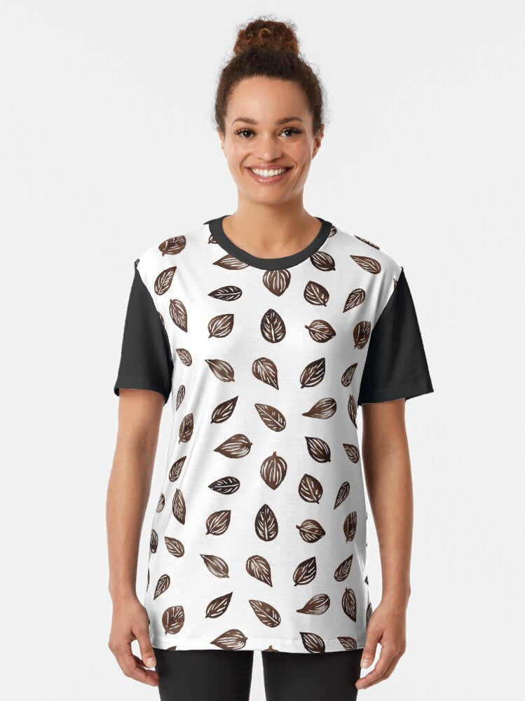 Coffee Colored Leaves Pattern Graphic T-Shirt