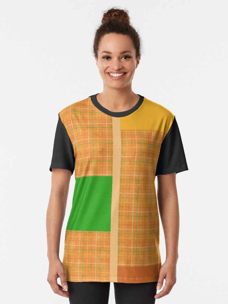 Fall Orange Green Yellow Checkered Gingham Patchwork Color Canvas Graphic T-Shirt