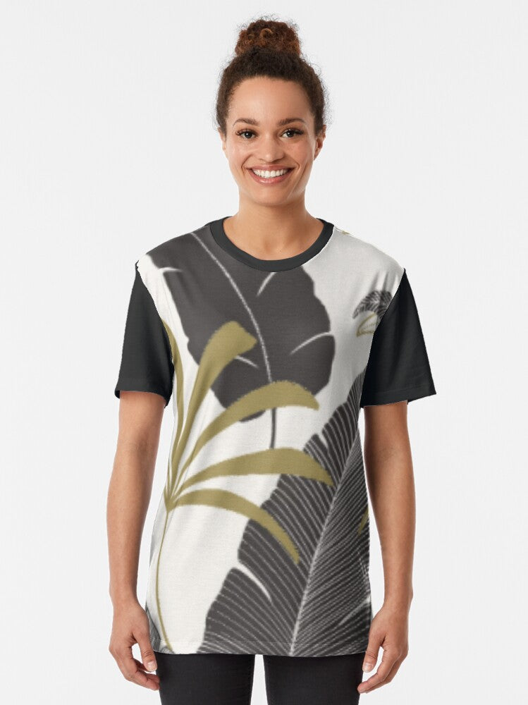 Black & white Leaf Gold Graphic T-Shirt