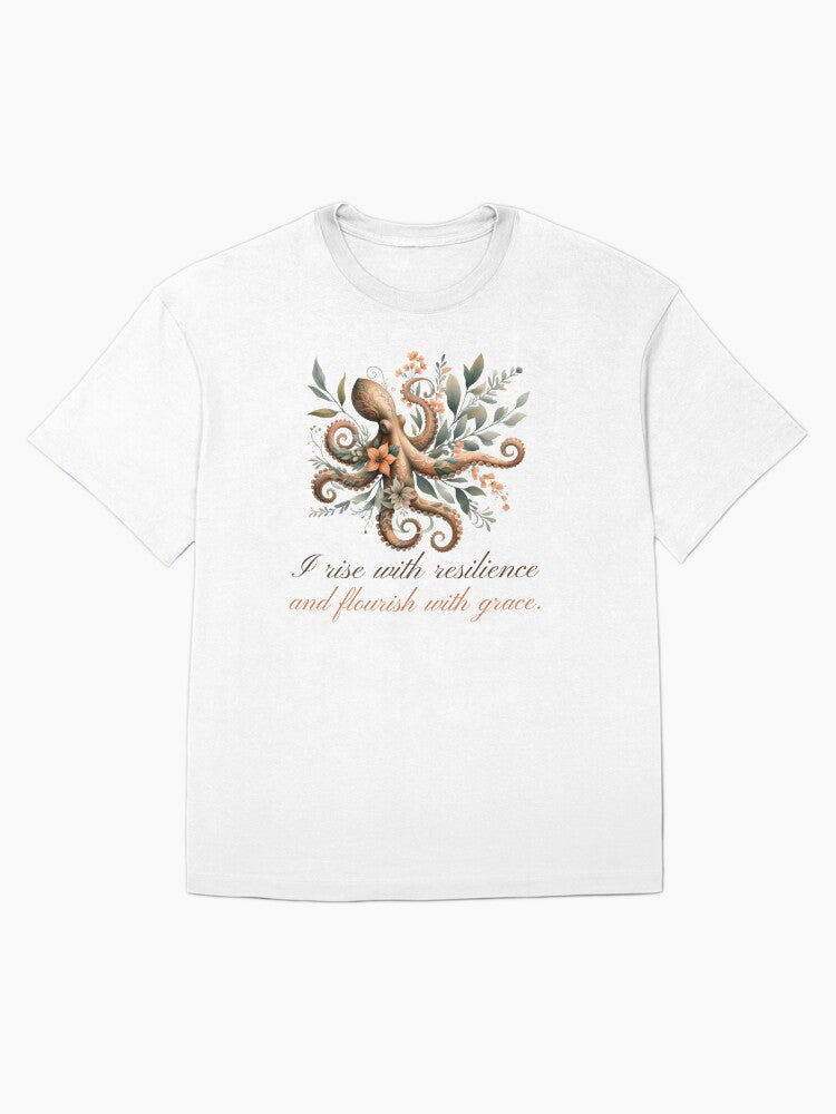 Elegant Floral Octopus with Inspiring Quote Artwork Oversized T-Shirt
