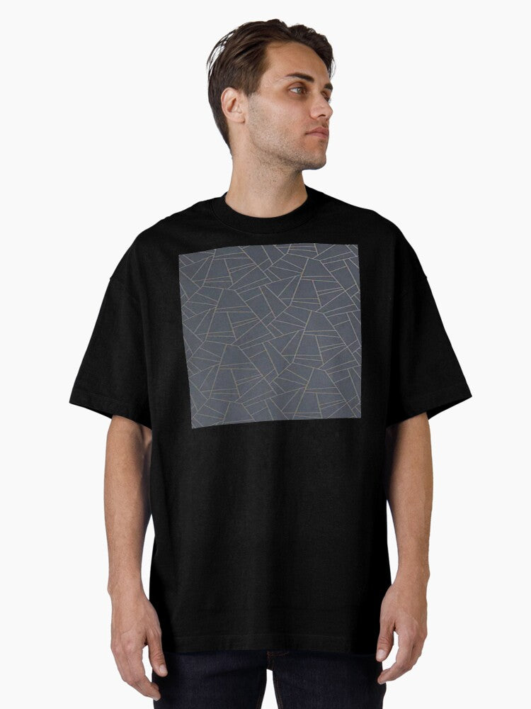 Navy Geometric Line Oversized T-Shirt