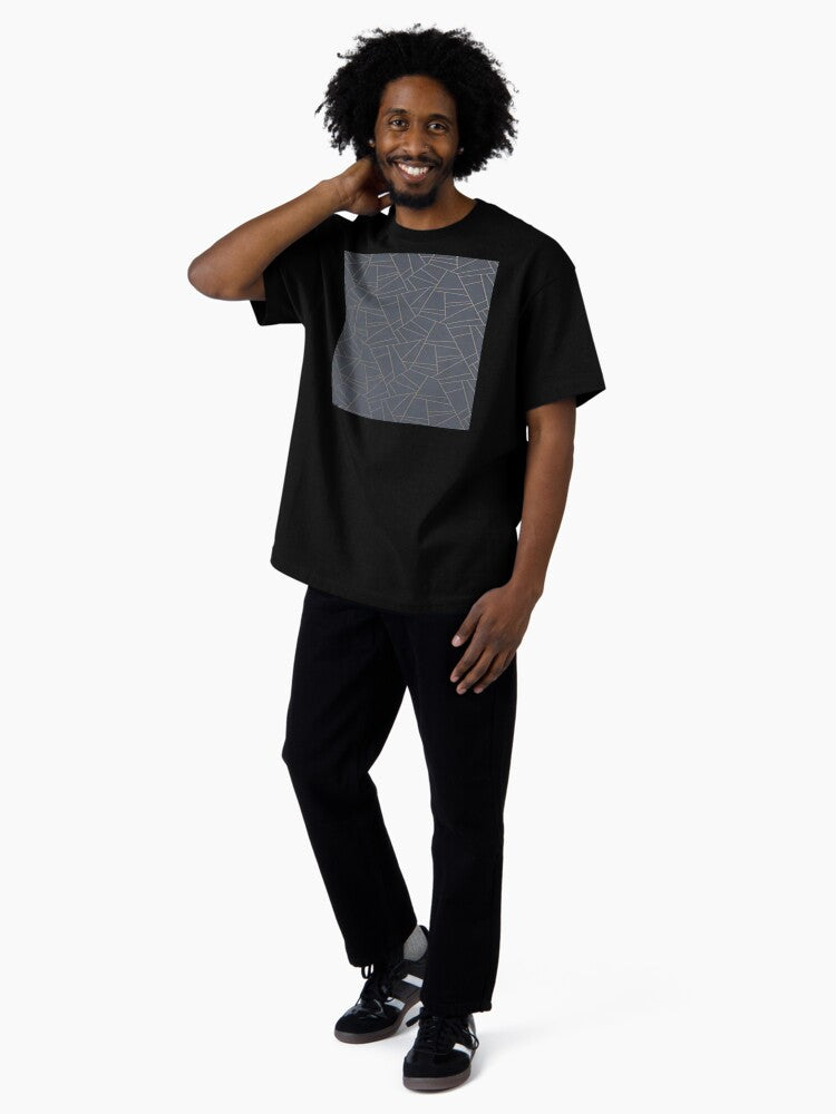 Navy Geometric Line Oversized T-Shirt