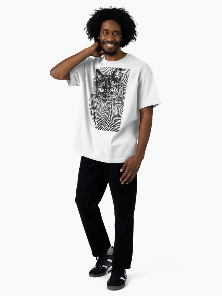 Cat in the Dark Play of the Spiral: Abstract Entanglement Oversized T-Shirt Style010