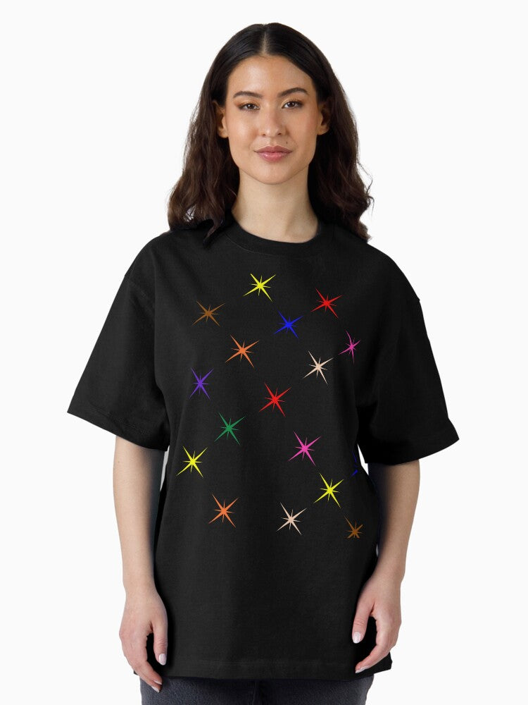 Stars and Star Sign Symbols Colorful Artistic Design Oversized T-Shirt