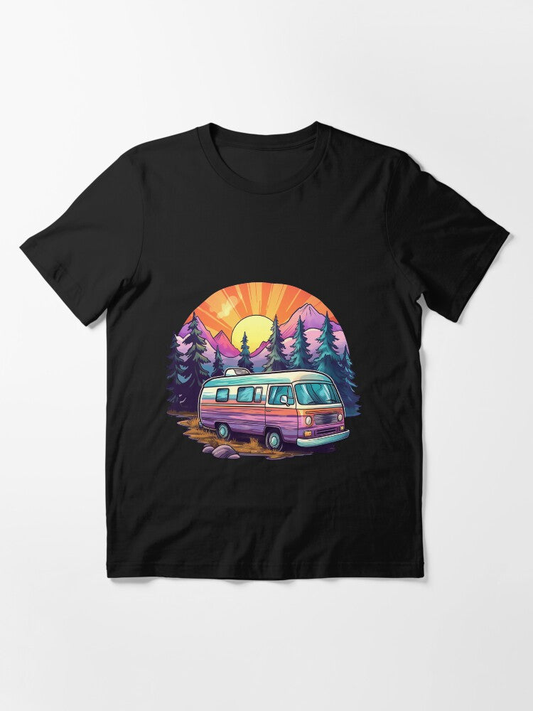 Psychedelic Camper Van Motorhome Travel Sunset Adventure Essential T-Shirt