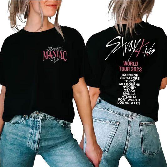 Stray Kids World Tour 2023 T-Shirt, Maniac Kpop Concert Fan Made