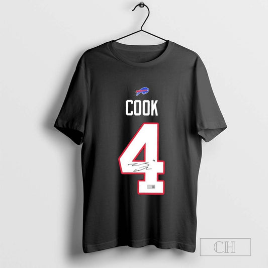 Buffalo Bills James Cook # 4 number and name signature T shirt