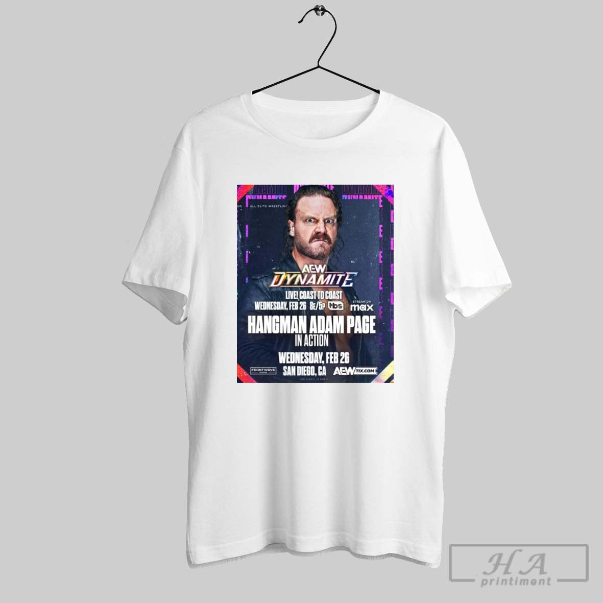 Aew Dynamite Hangman Adam Page In Action Wednesday April 26 2025 San Diego Ca Poster T Shirt