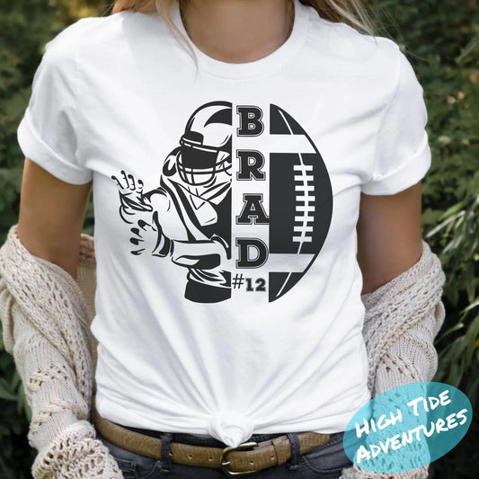 Personalized Football Mom Shirt, Custom Game Day Mom Football Tee, Child Name & Number Football Game Season Shirt, Gameday Sports Mama Tee