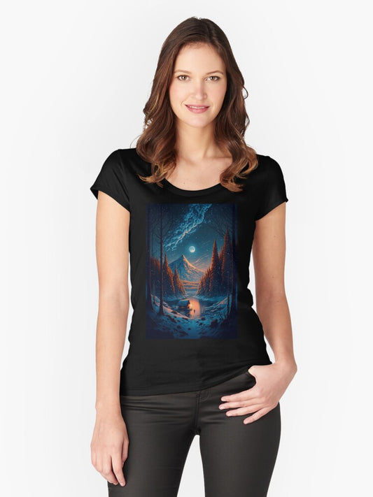 Cozy Winter Cabin Fitted Scoop T-Shirt