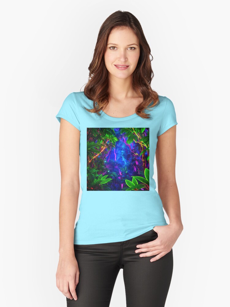 Neon Jungle: A Luminescent Path Awaits Fitted Scoop T-Shirt