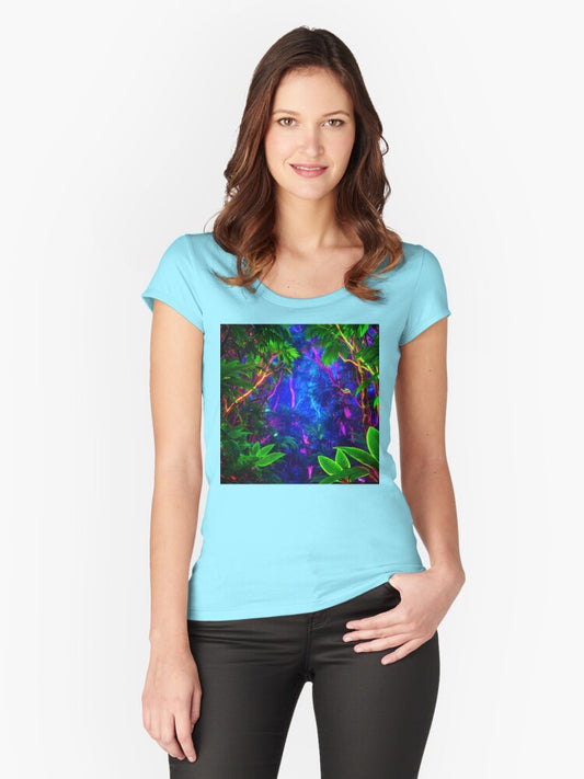 Neon Jungle: A Luminescent Path Awaits Fitted Scoop T-Shirt