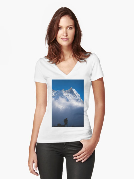Mountains in Nepal Fitted V-Neck T-Shirt