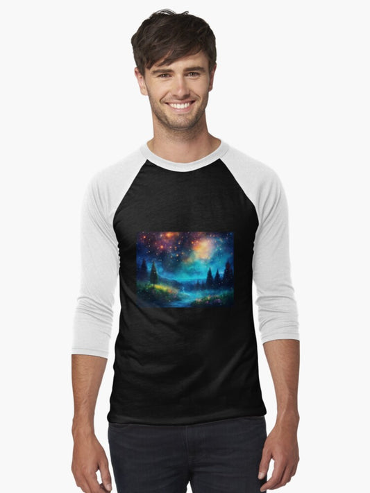 Mystical Starlit Forest Night Baseball ¾ Sleeve T-Shirt