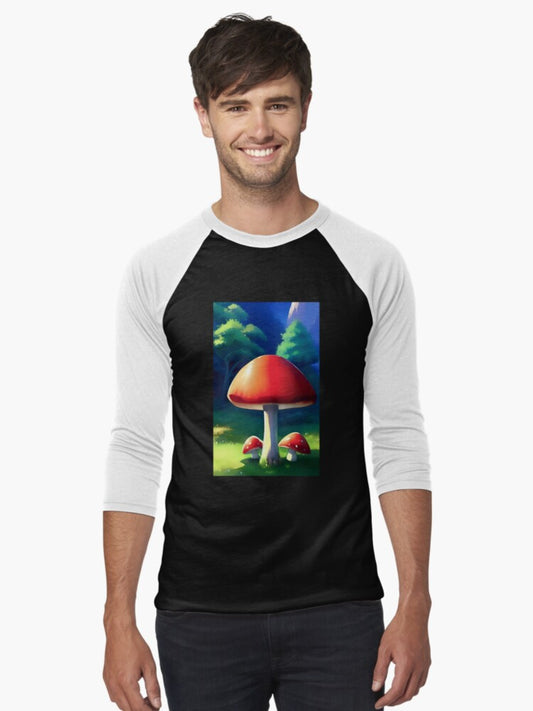 Mushroom painting Baseball ¾ Sleeve T-Shirt