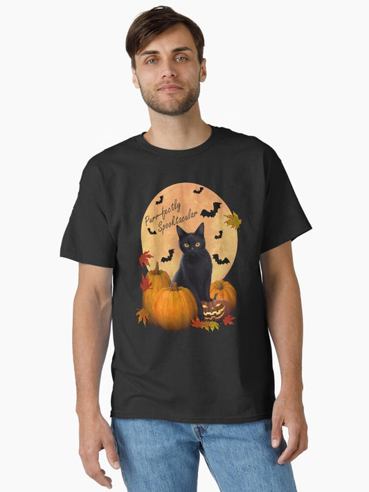 Spooky Black Cat Purr-fectly Spooktacular Halloween Classic T-Shirt