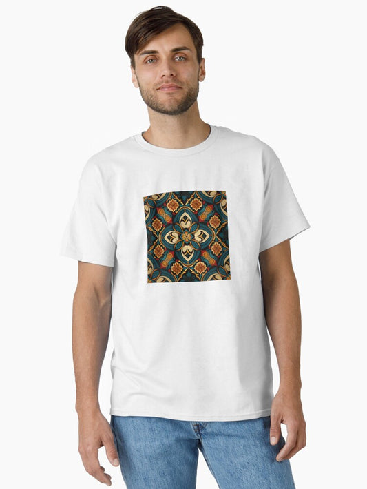 Triadic Harmony: Exploring the Interplay of Blue, Orange, and Yellow Patterns Classic T-Shirt