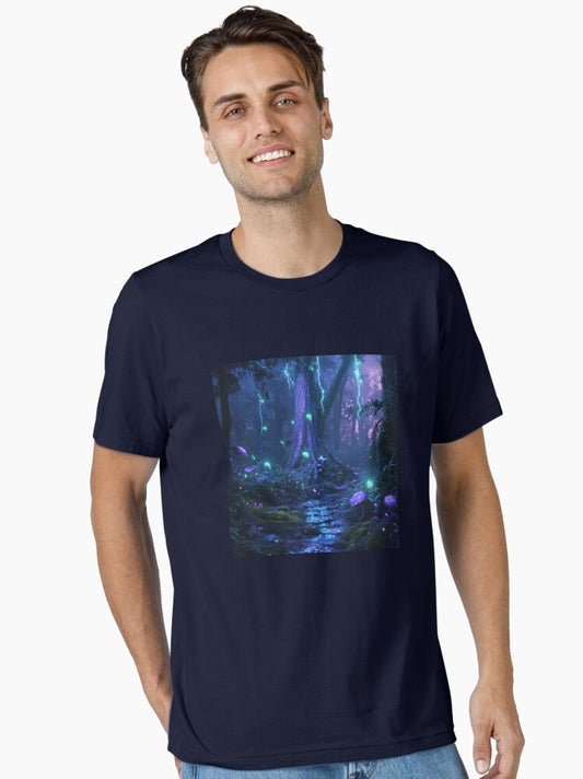 Bioluminescent alien forest at twilight Essential T-Shirt