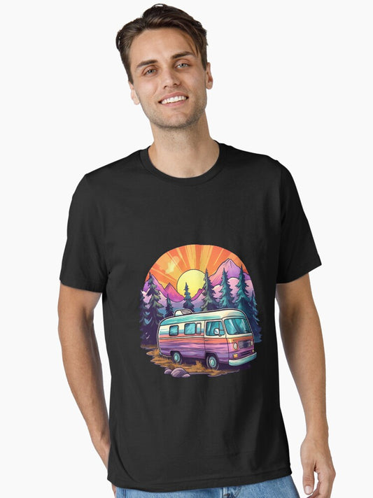 Psychedelic Camper Van Motorhome Travel Sunset Adventure Essential T-Shirt