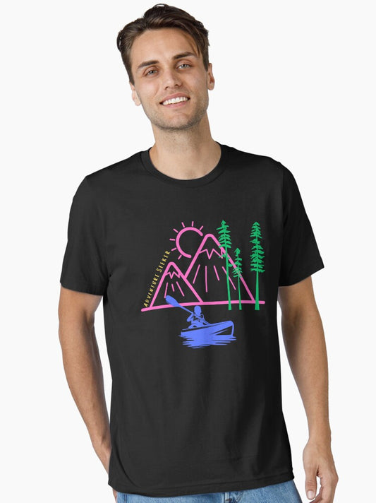 Adventure Seeker Mountain Trees Kayaking Outdoors Fun Essential T-Shirt