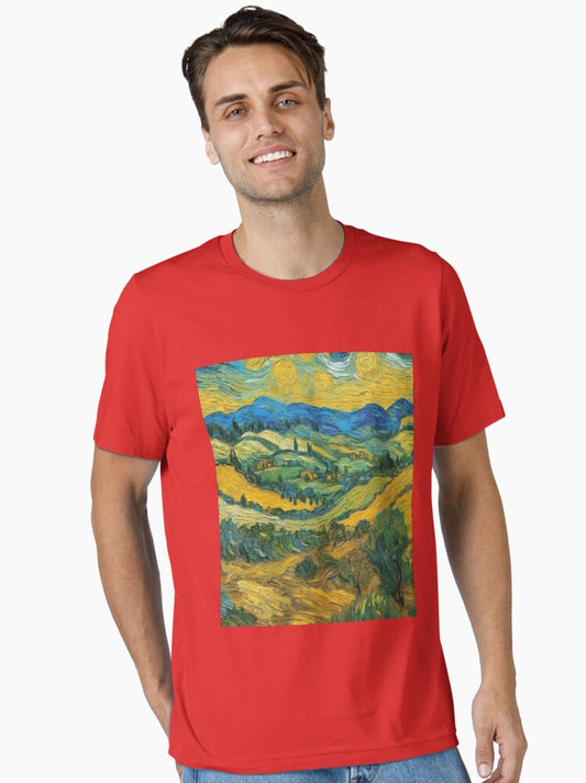 "Beautiful Panorama: Mountain Valley in Spring" Essential T-Shirt