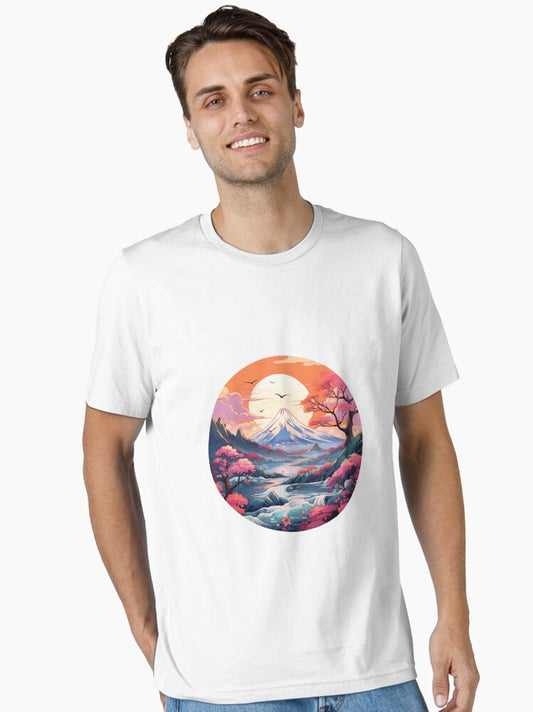 I love Nature Silhouette Beautiful landscape, mountain, Sunset, red clouds Essential T-Shirt