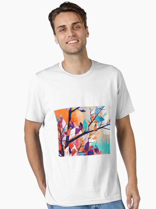 Colourful Tree with Snow - Abstract Art - Black, Orange, White and Turquoise Essential T-Shirt