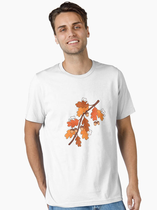 Whimsical Autumn Illustration with Oak Leaves and Cute Animals Essential T-Shirt