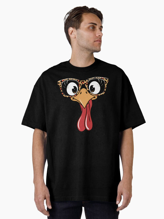 Turkey Tongue Leopard Glasses Oversized T-Shirt