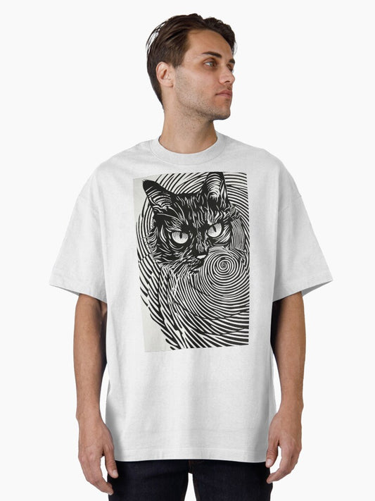 Cat in the Dark Play of the Spiral: Abstract Entanglement Oversized T-Shirt Style010